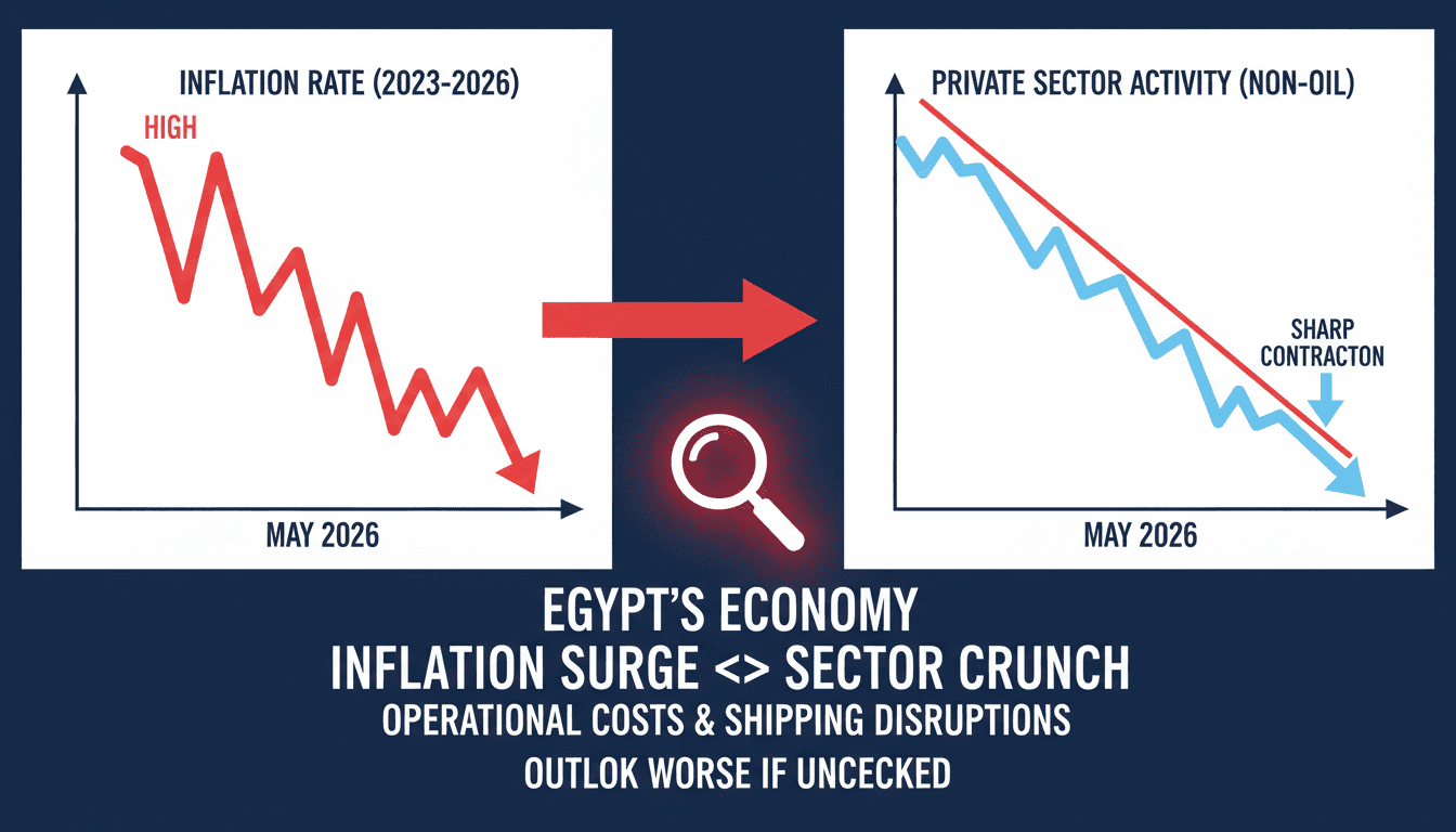Graph showing the contraction of Egypt's non-oil private sector amid rising inflation.