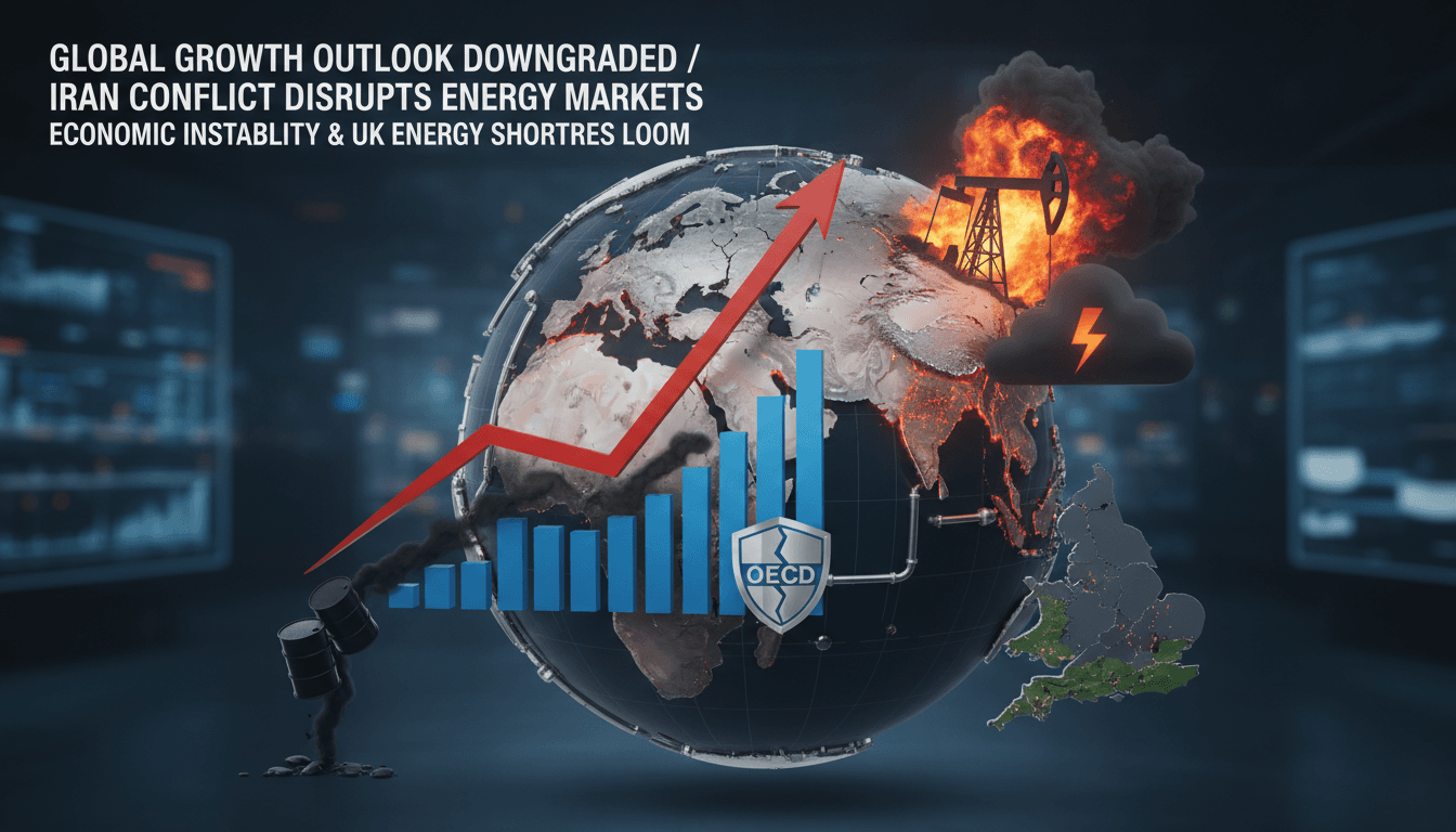 Graph showing OECD global growth forecast changes due to Iran conflict