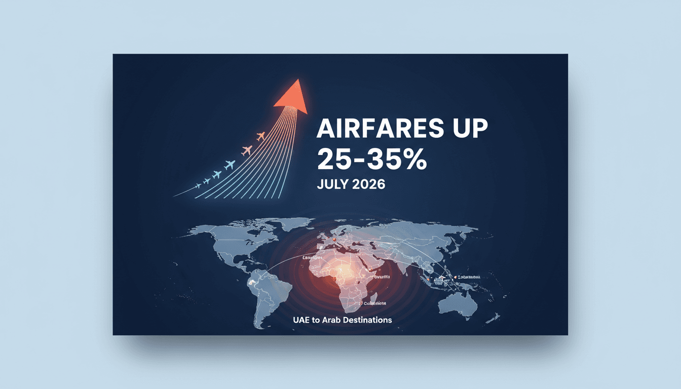 Graph showing projected airfare increases from UAE to Arab destinations in July 2026.