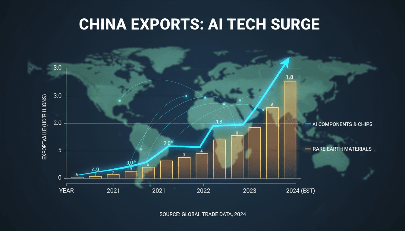 Graph showing the increase in China's exports linked to AI technology demand.