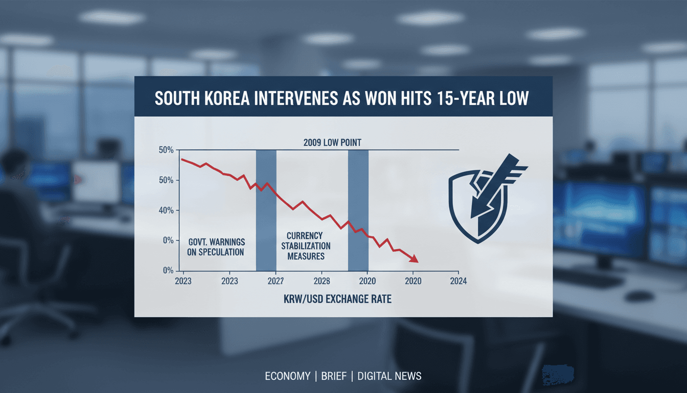 South Korean currency with a backdrop of financial graphs and charts.