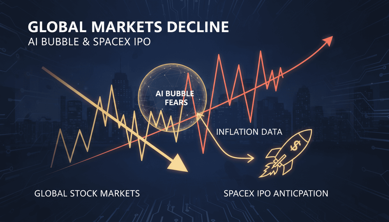 A graph showing the decline of global stock markets amid rising inflation and IPO anticipation.