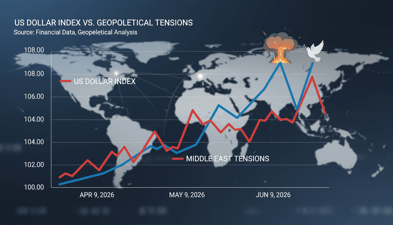 Analytical visual of US dollar index fluctuations and geopolitical impacts
