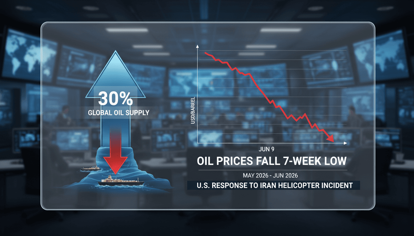 A graphic illustrating the impact of the U.S.-Iran helicopter incident on global oil prices and supply.
