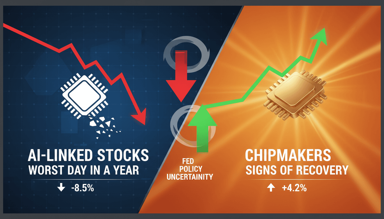 Graph showing the decline of tech stocks and recovery of chipmakers.
