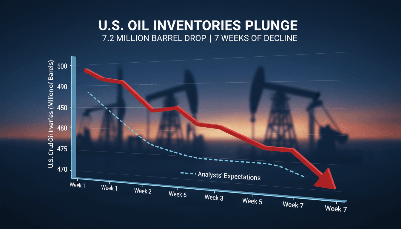 Graph showing the decline in U.S. crude oil inventories over seven weeks.