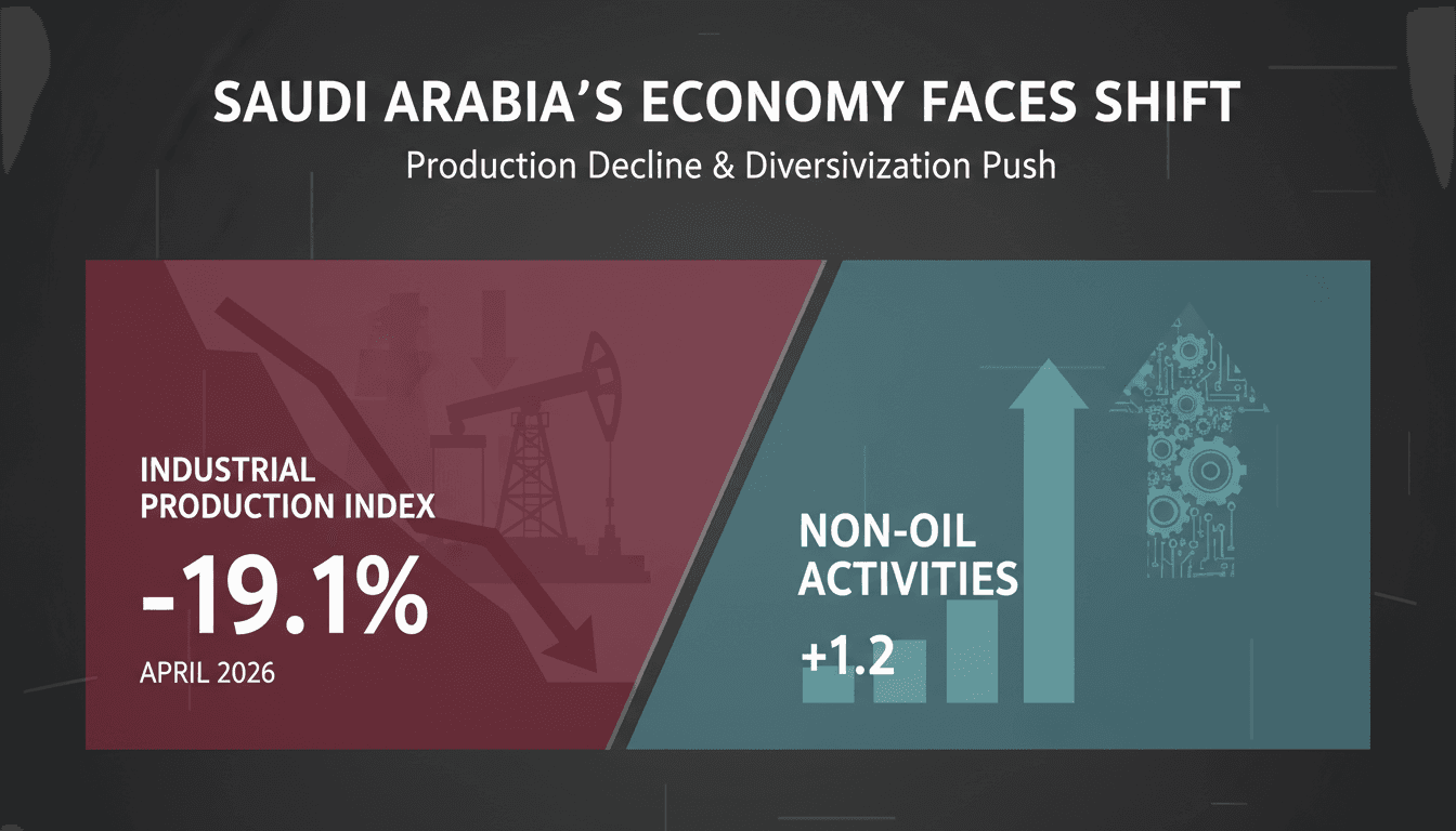 Graph showing the decline in Saudi Arabia's Industrial Production Index and growth in non-oil activities.