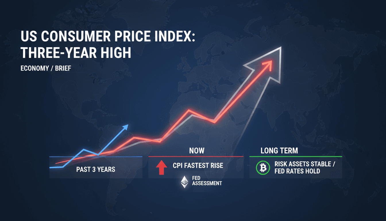 Graph showing the rise of the US Consumer Price Index over three years.