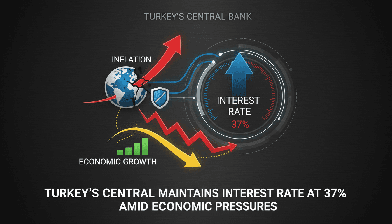 Turkish central bank building with economic data overlay