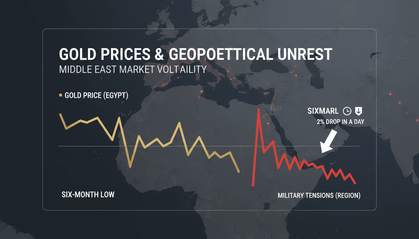 A graph showing the decline of gold prices in Egypt amidst geopolitical tensions.