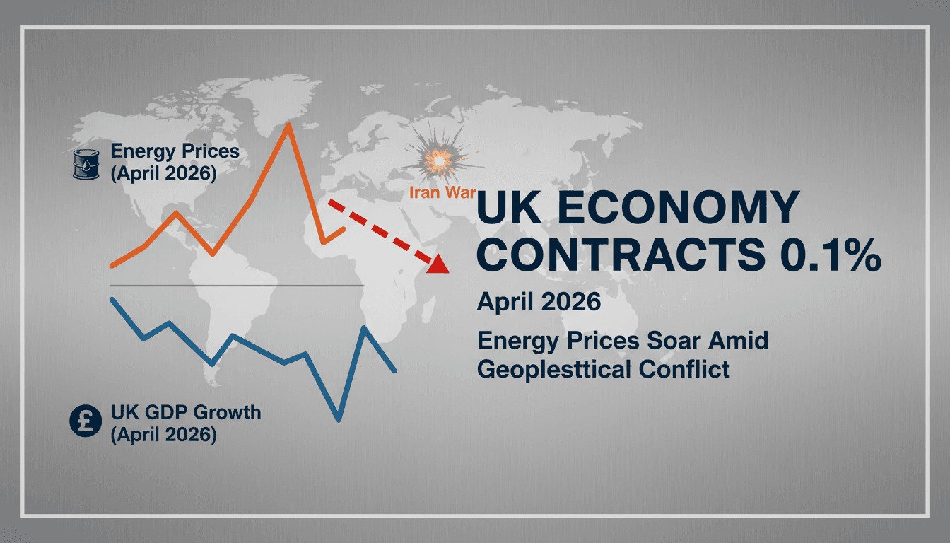 Graph showing UK GDP contraction and rising energy prices due to the Iran war.