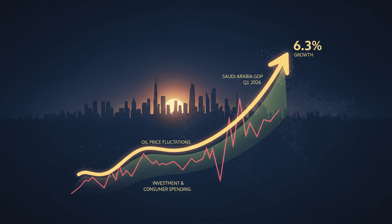 Graph showing Saudi Arabia's GDP growth and oil price trends in Q1 2026.