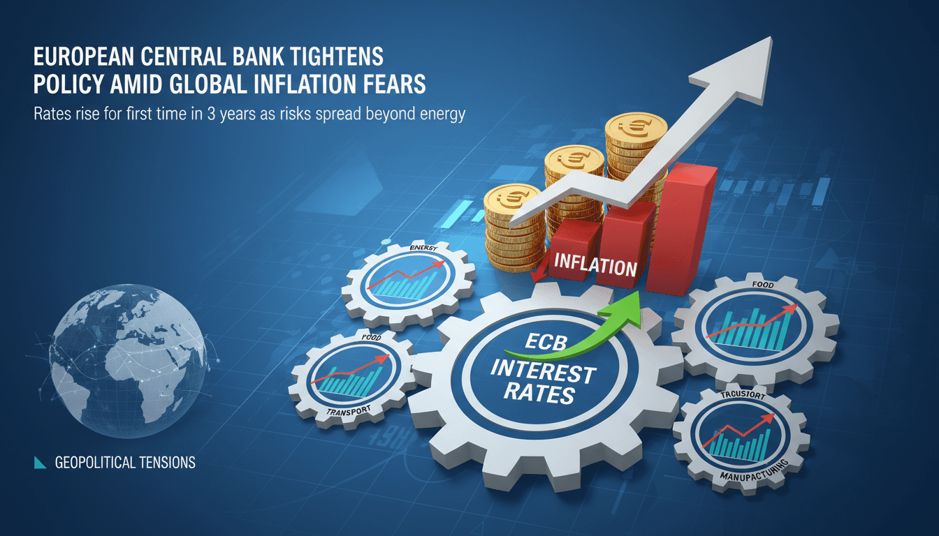 European Central Bank building with financial graphs overlay