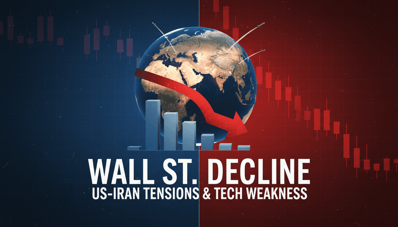 Wall Street trading floor with declining stock charts