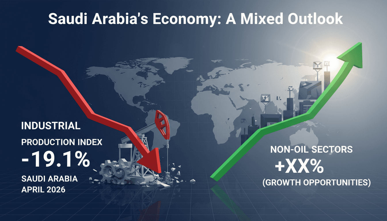Graph showing the decline of Saudi Arabia's Industrial Production Index in April 2026.