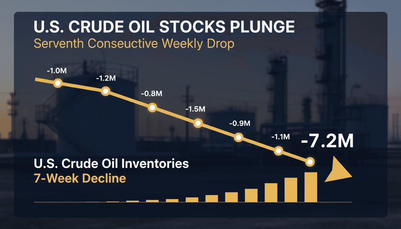 Graph showing the decline in U.S. crude oil inventories over the past seven weeks.