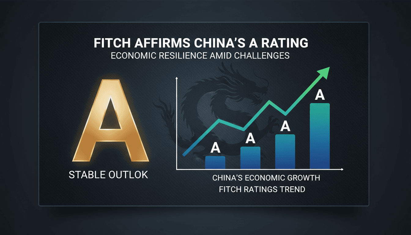 Fitch Ratings logo with a backdrop of China's economic landscape