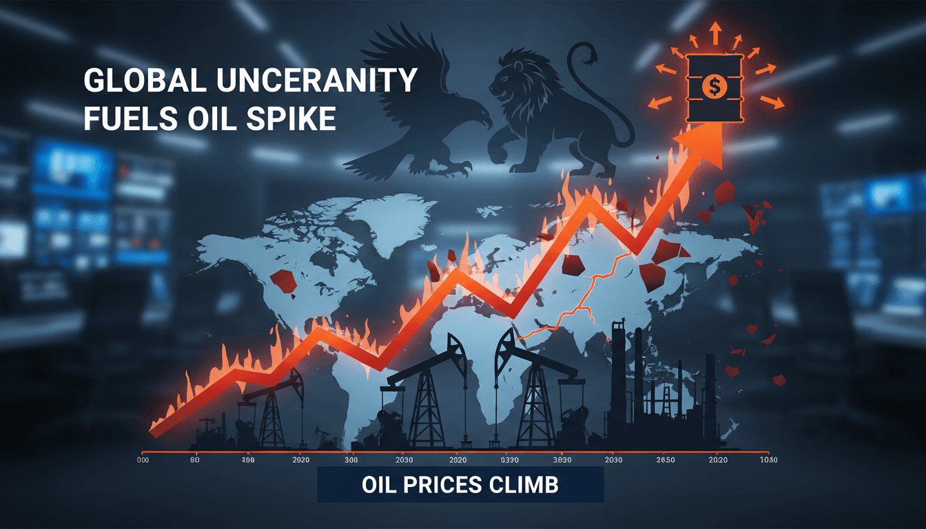 Oil prices rising due to geopolitical tensions and market reactions.