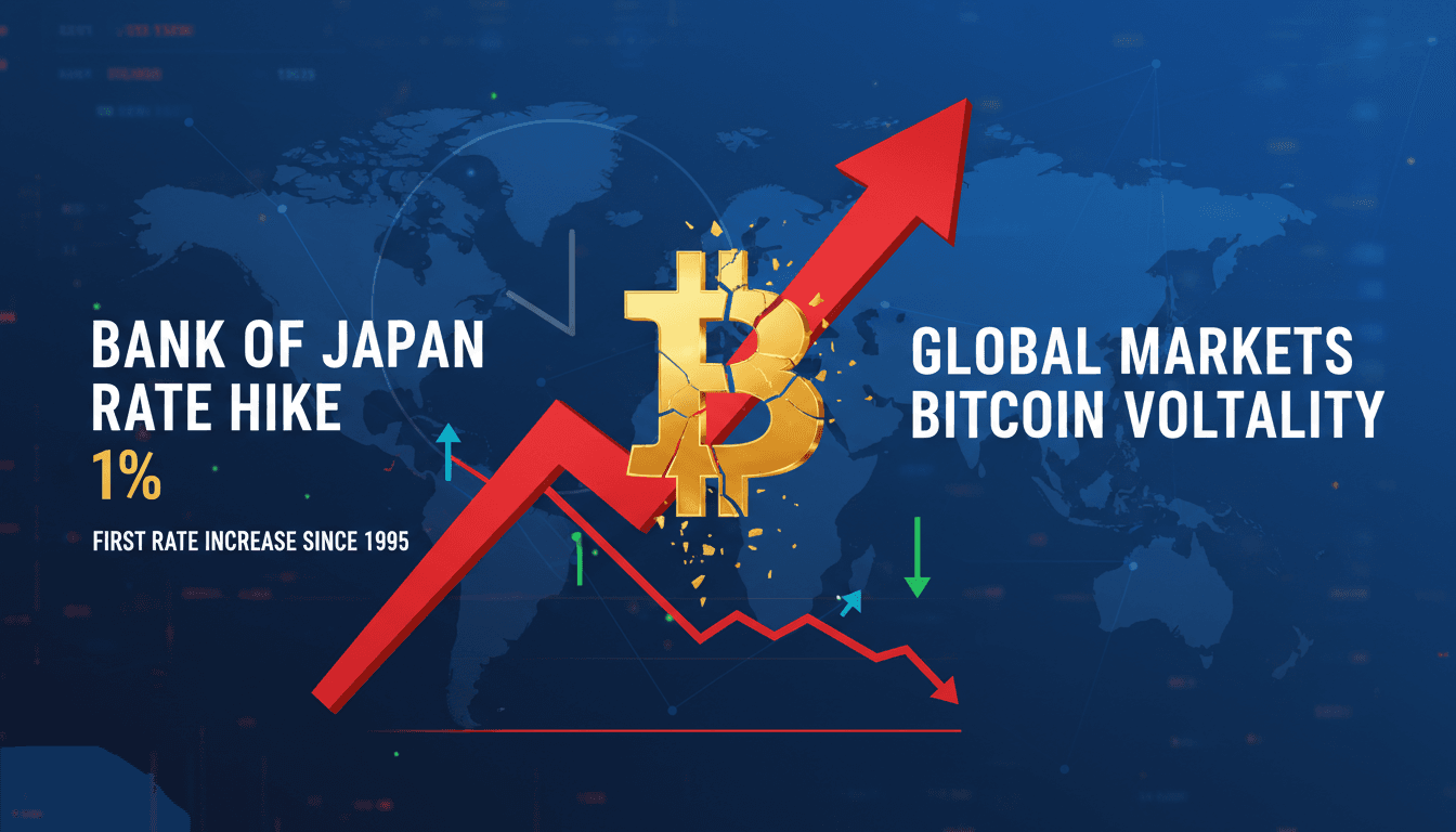 Bank of Japan building with financial graphs overlay