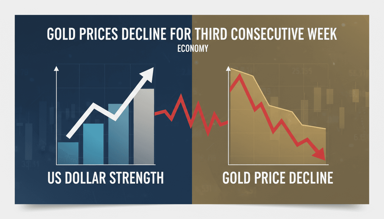 Gold bars with a declining price chart in the background
