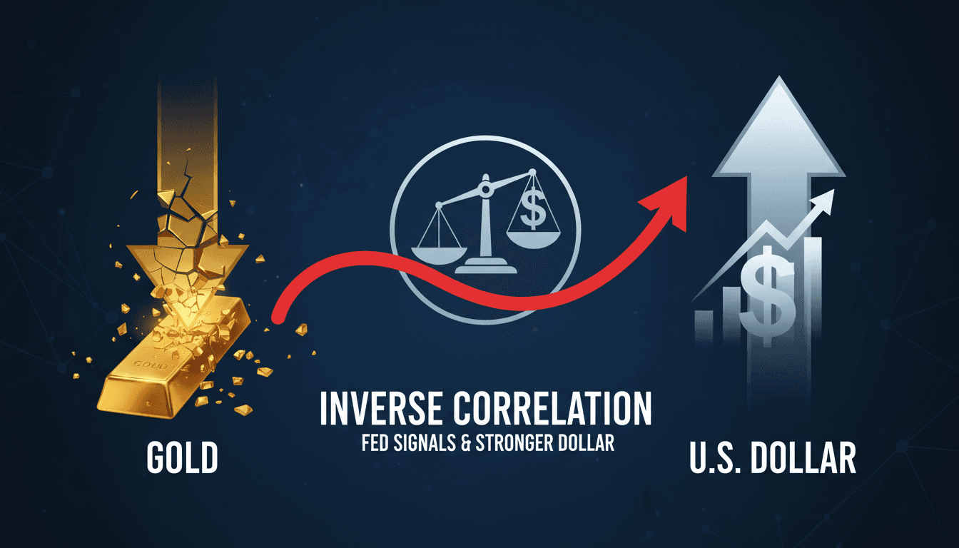 Graph showing the decline in gold prices alongside U.S. dollar strength.