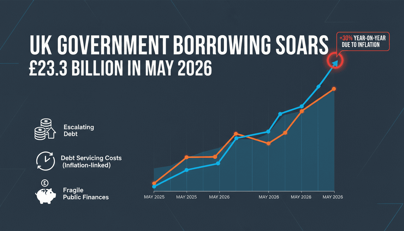 Graph showing the rise in UK government borrowing in May 2026
