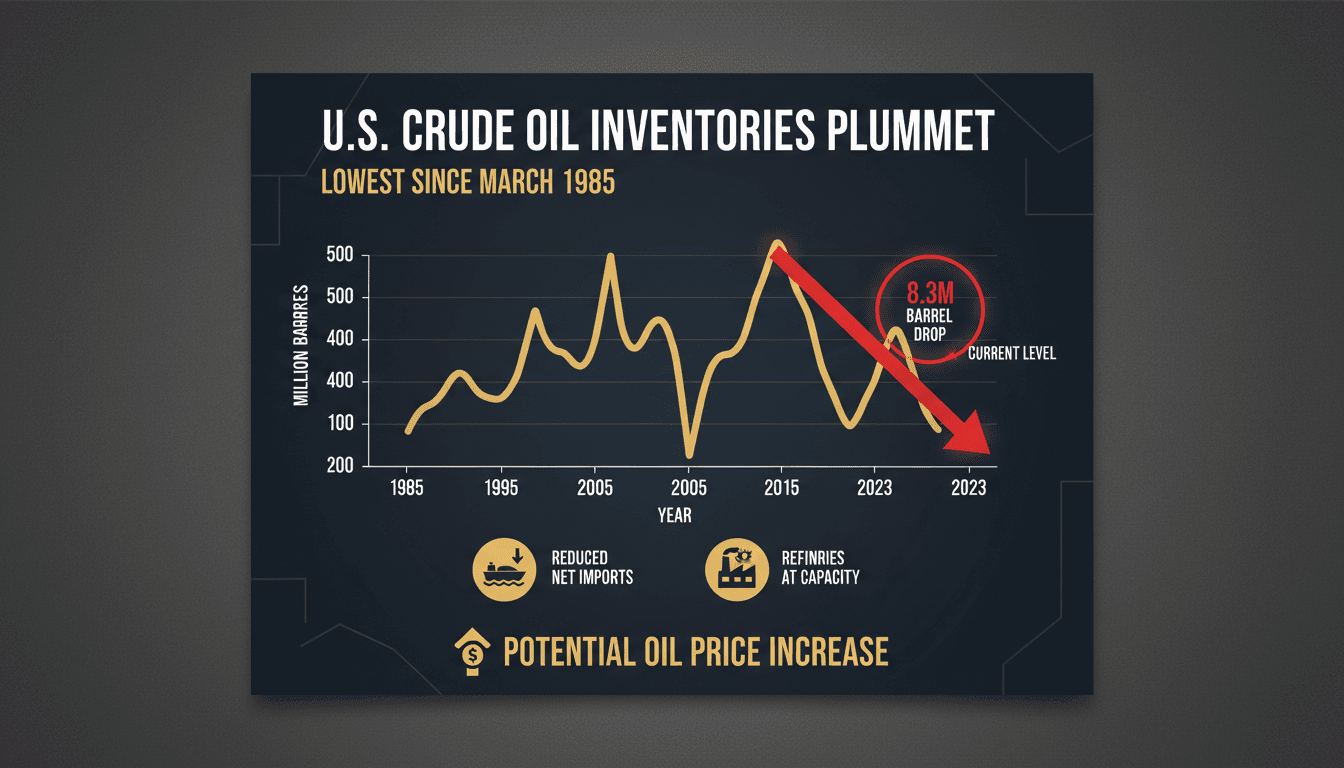 U.S. crude oil inventories drop to lowest level since March 1985