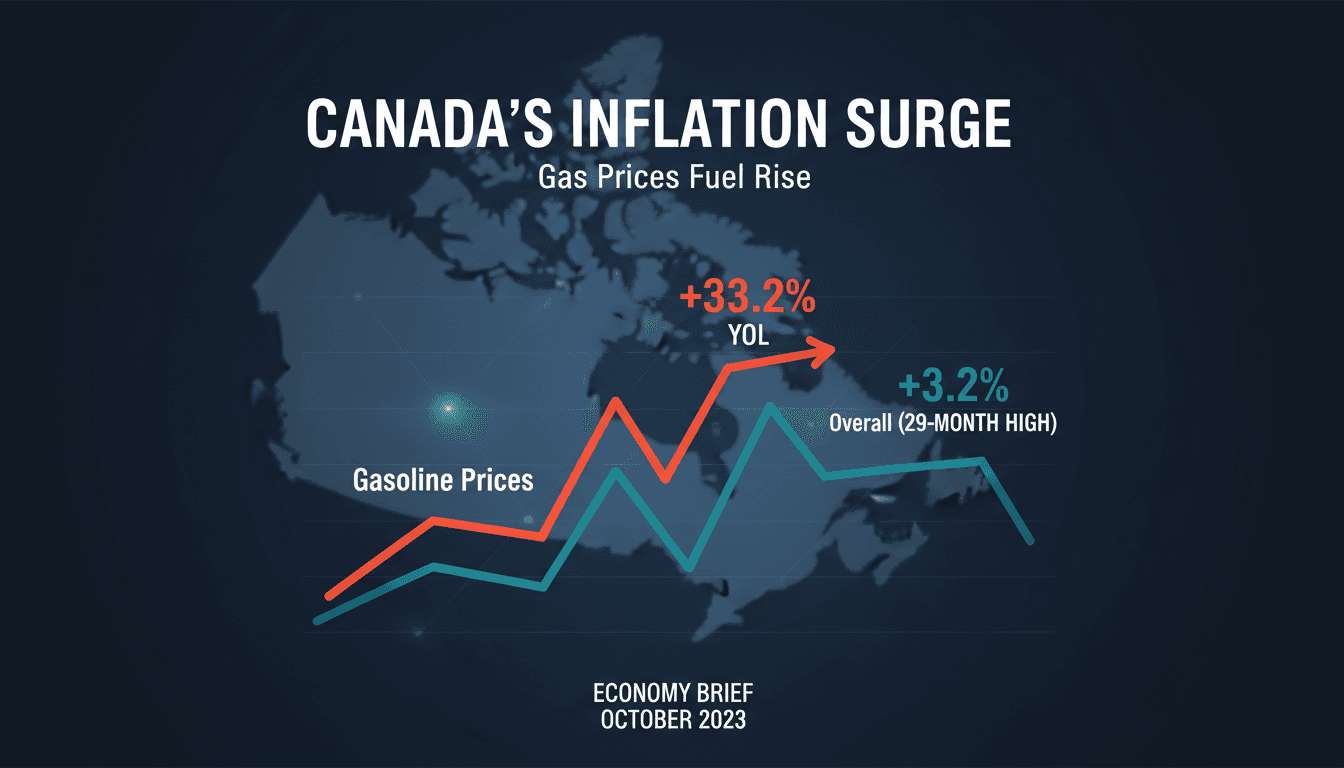 Graph showing the rise in Canada's inflation rate and gasoline prices.