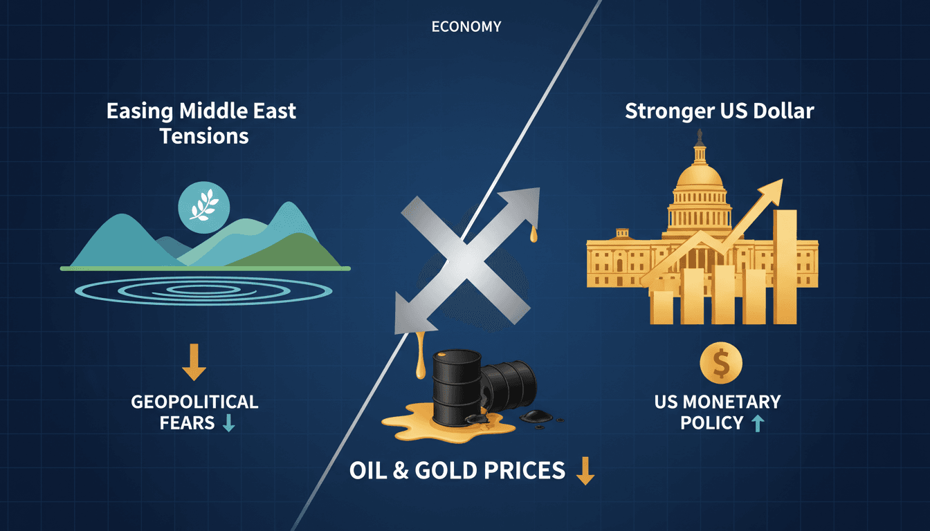 Graph showing the decline in oil and gold prices amid geopolitical changes.