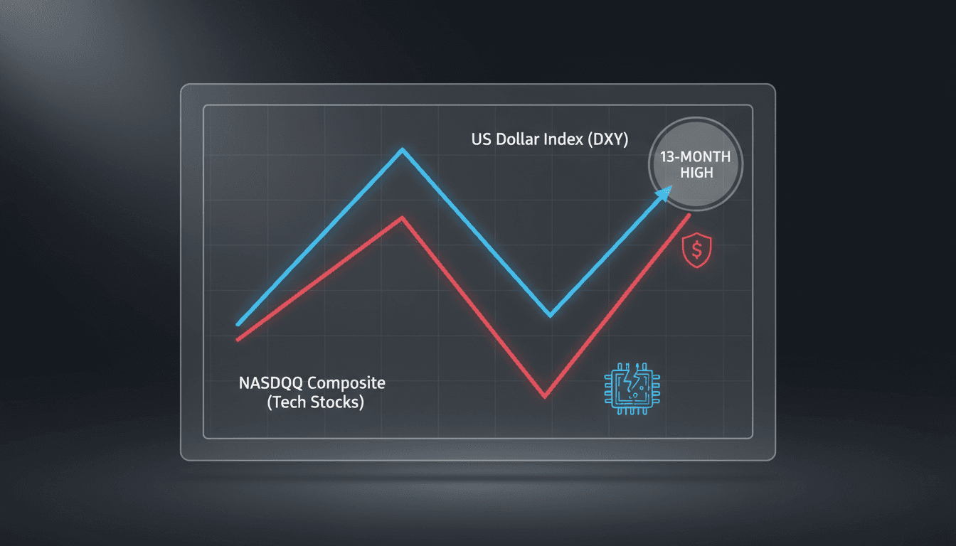 US dollar symbol with a backdrop of fluctuating stock market graphs
