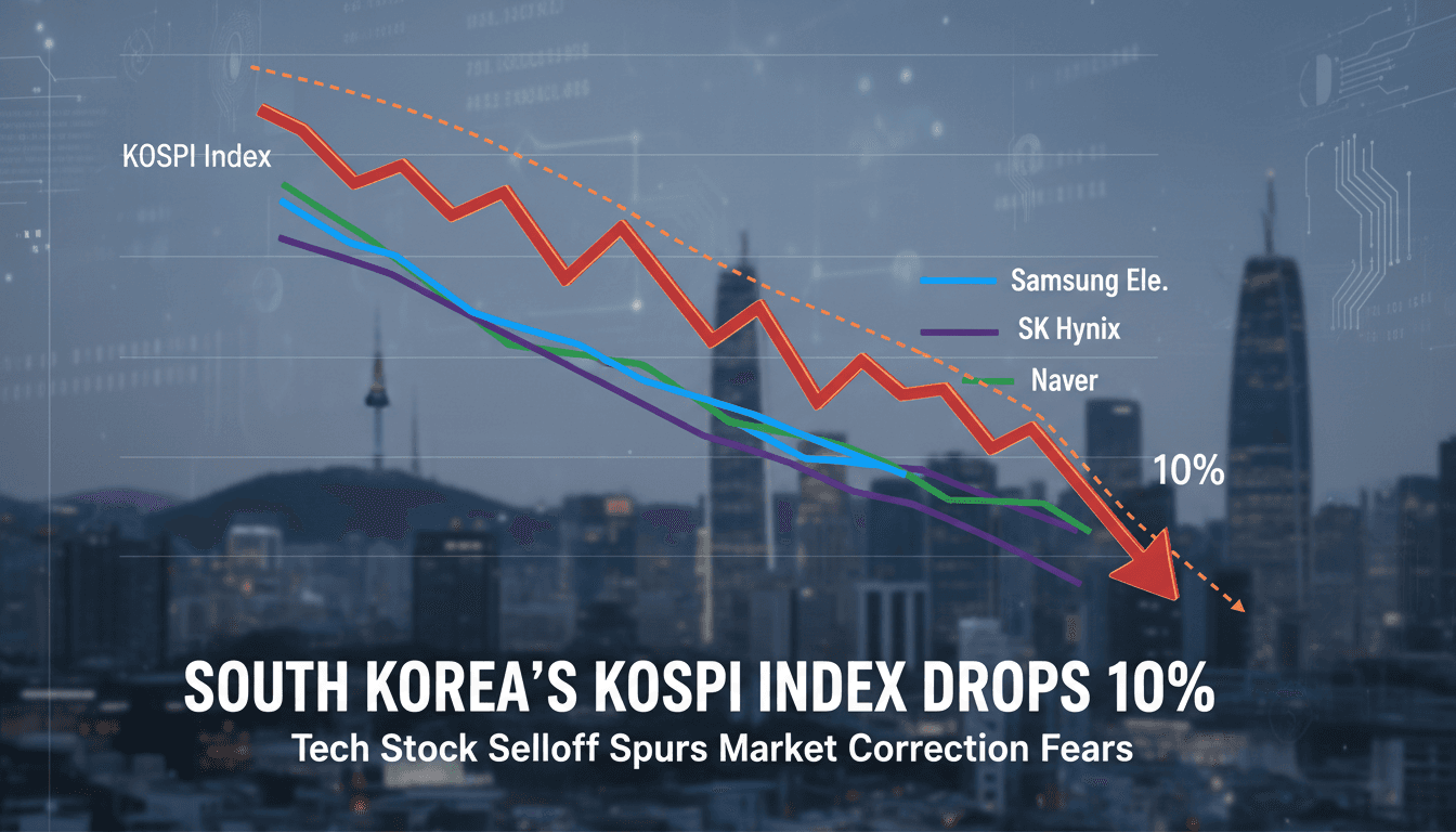 Graph showing KOSPI index decline and tech stock performance