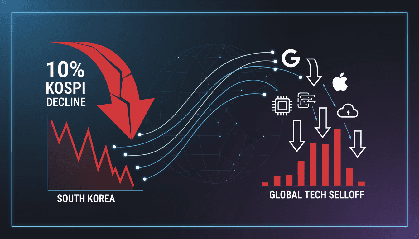 Graph showing the decline of South Korea's Kospi index and its impact on global tech stocks.
