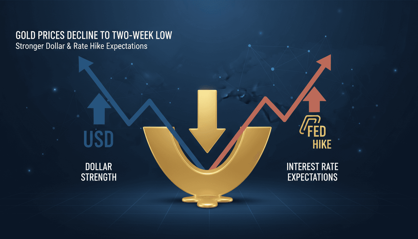 Gold bars with a declining price chart in the background