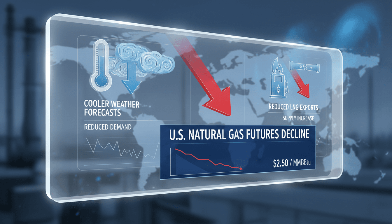 U.S. natural gas futures decline amid cooler weather forecasts and reduced LNG exports