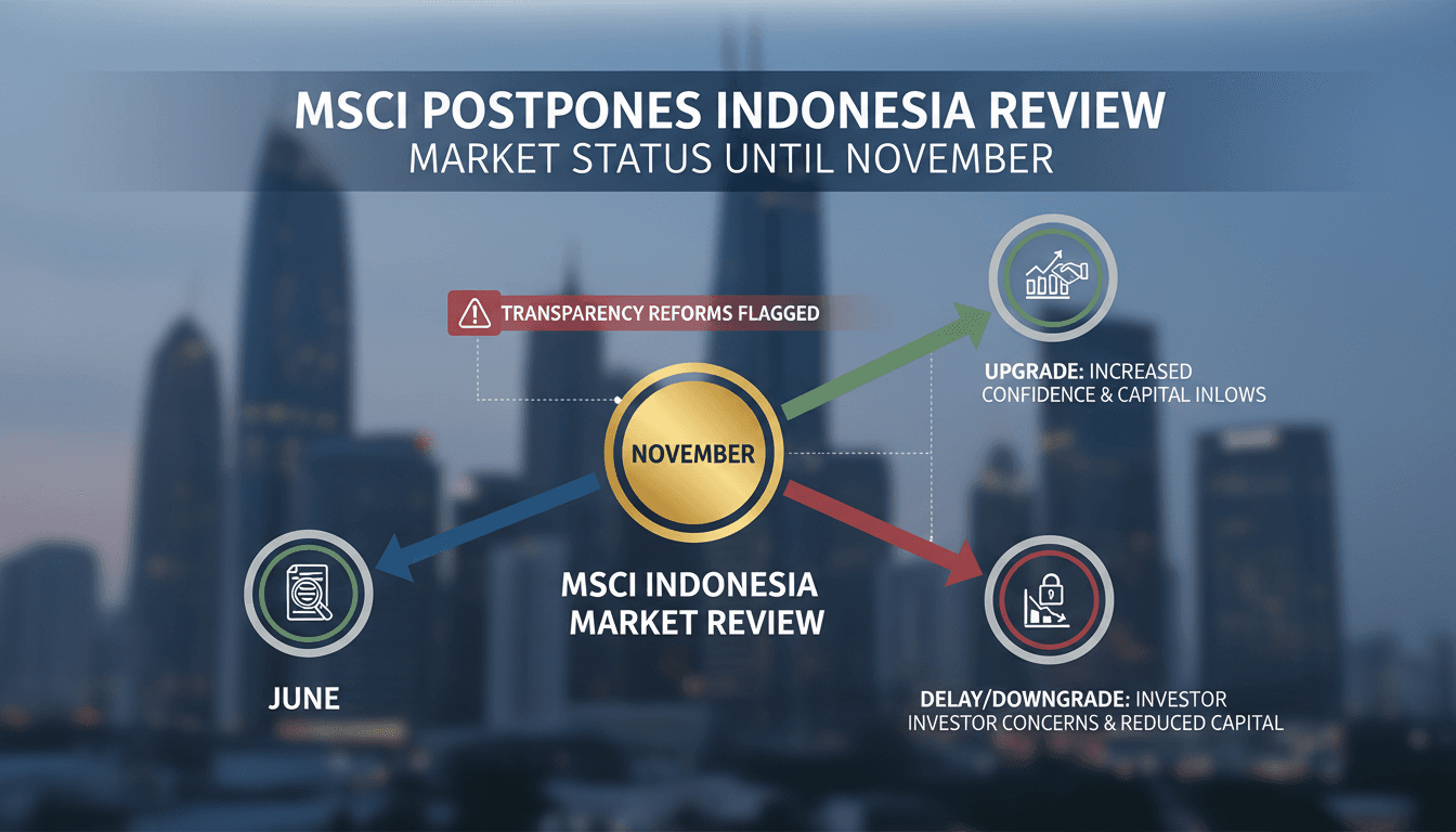 Infographic showing MSCI's review timeline and implications for Indonesia's market status.