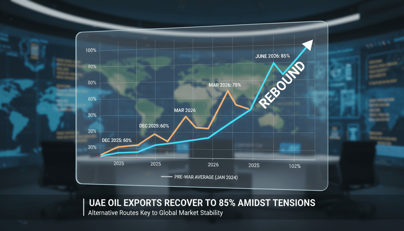 Graph showing UAE oil export recovery to 85% of pre-war levels
