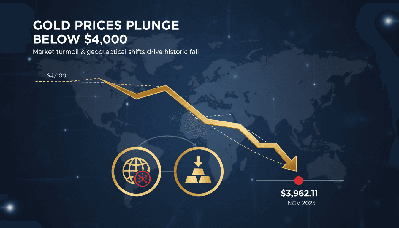 Gold bars with a declining price chart in the background