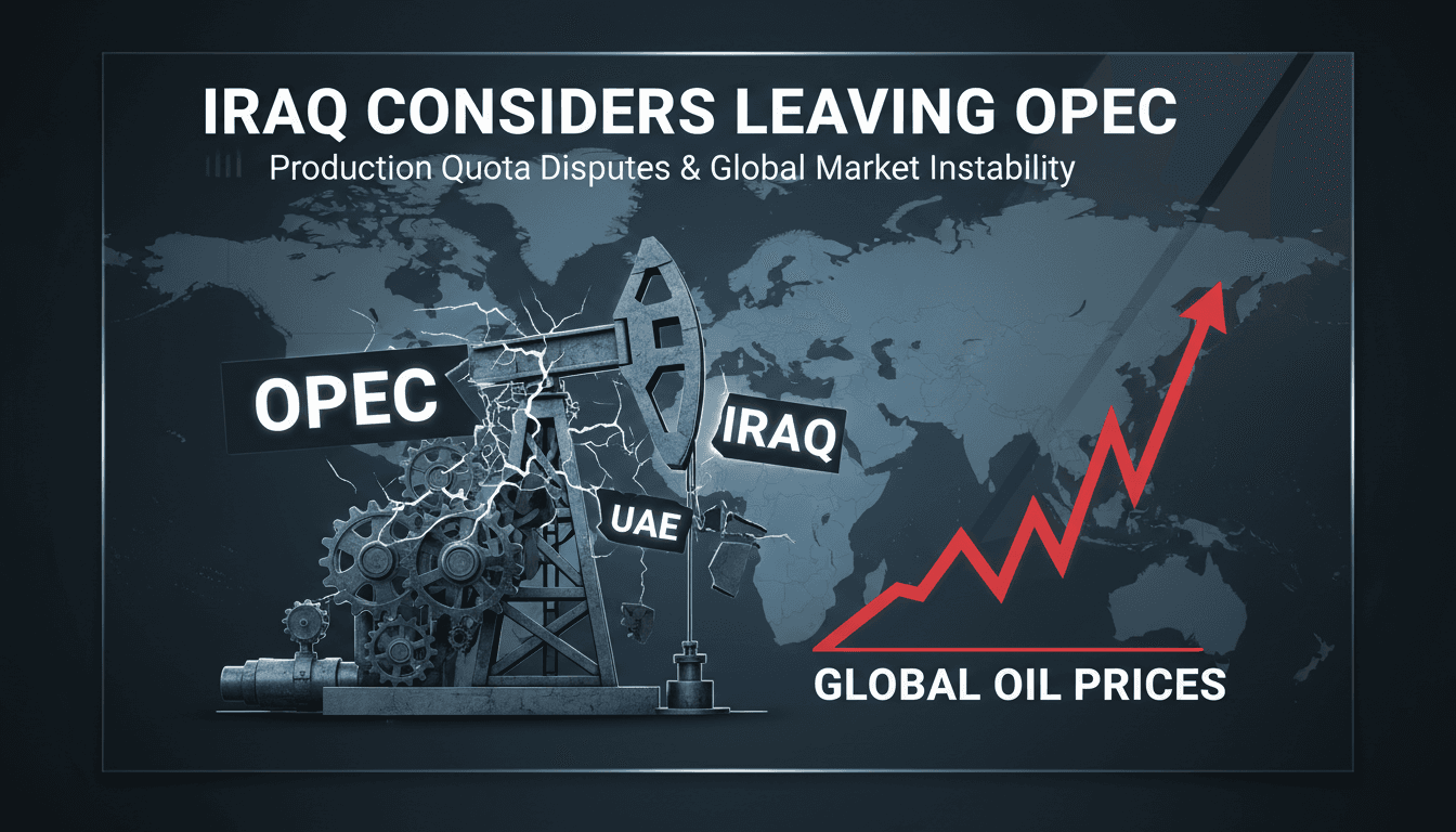 Iraq's oil ministry building with OPEC logo in the background.