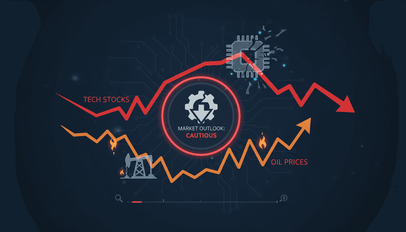 A graph showing the decline of U.S. stock futures and tech sector performance.