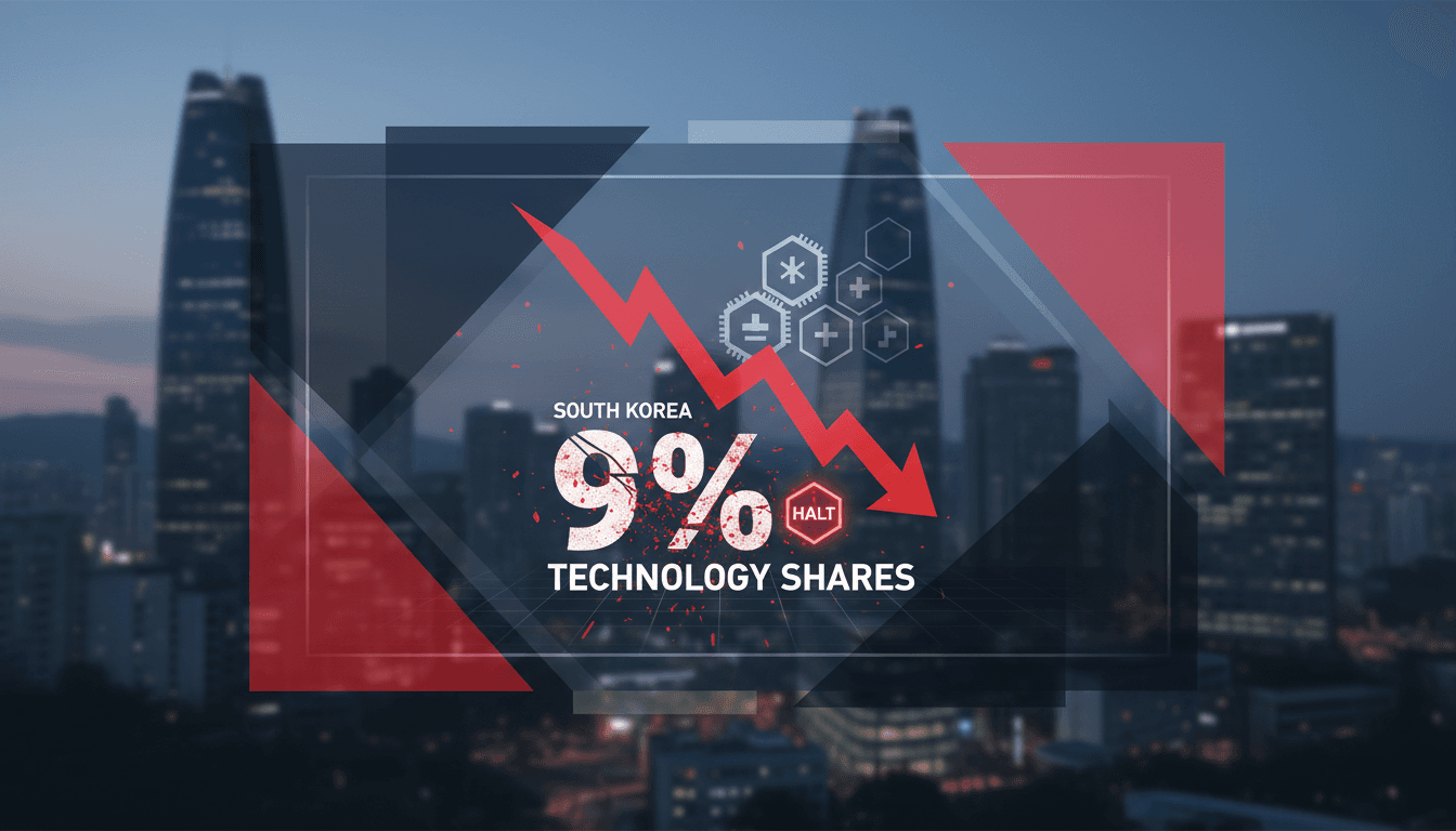 South Korean stock market graph showing significant decline in technology shares.