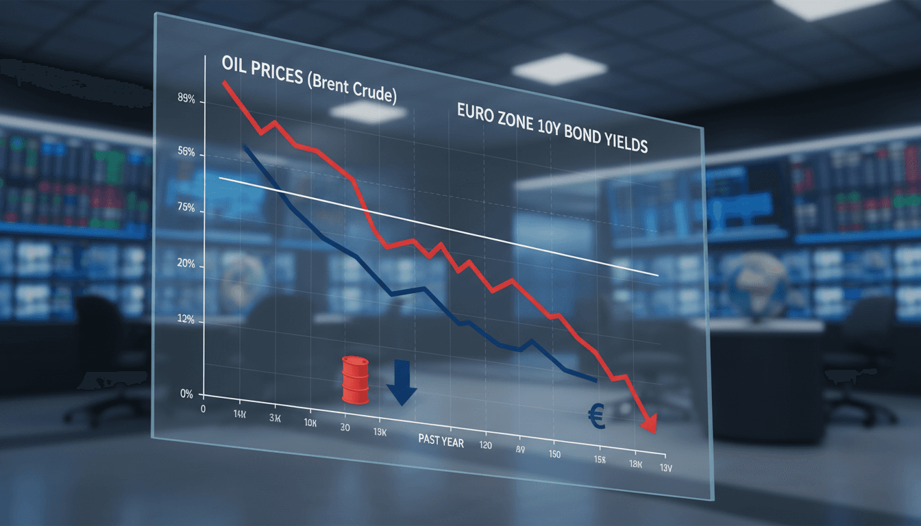 Graph showing the decline of Euro zone bond yields alongside falling oil prices.