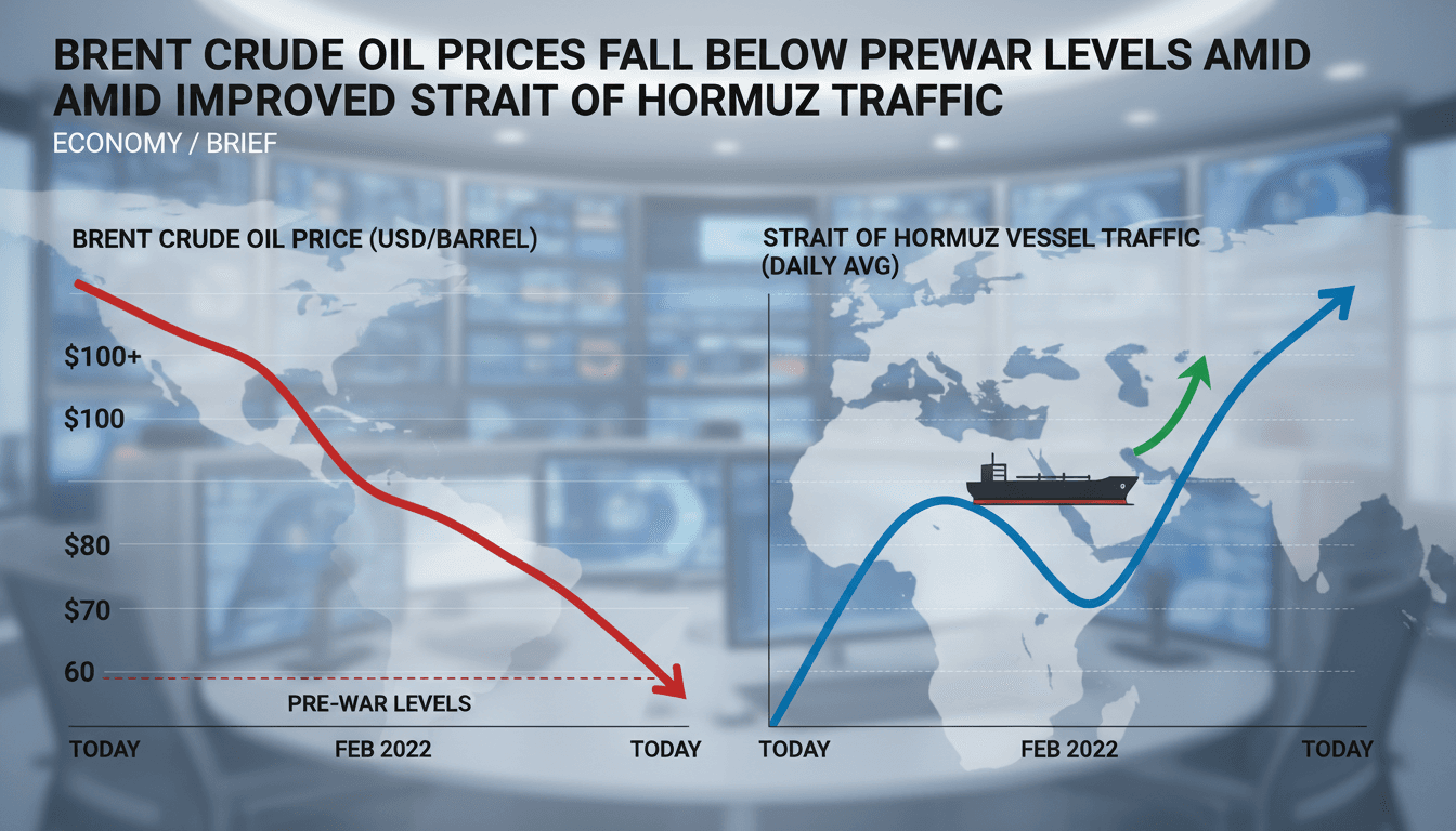 Brent crude oil prices fall below prewar levels amid improved Strait of Hormuz traffic