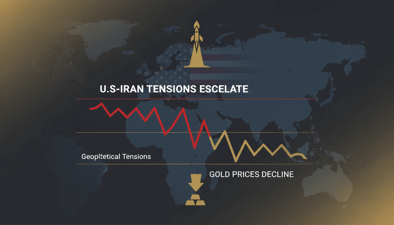 Gold bars with a backdrop of geopolitical tension imagery