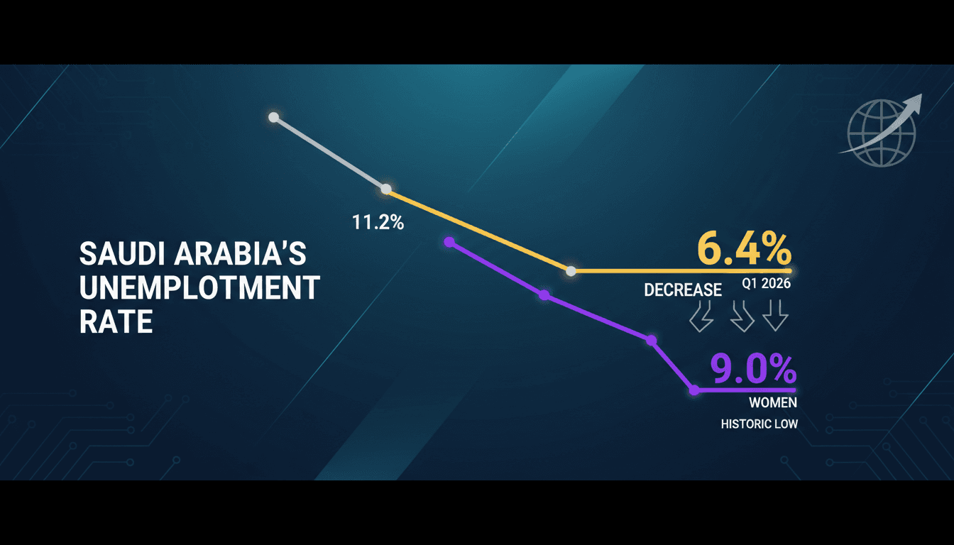 Graph showing the decline in Saudi Arabia's unemployment rate in Q1 2026.