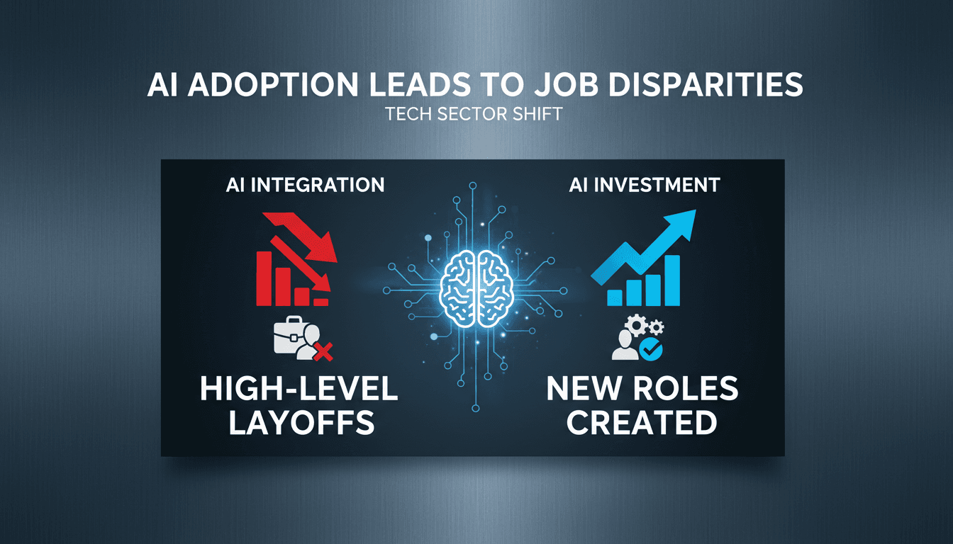 Illustration of job trends in the tech sector influenced by AI adoption.