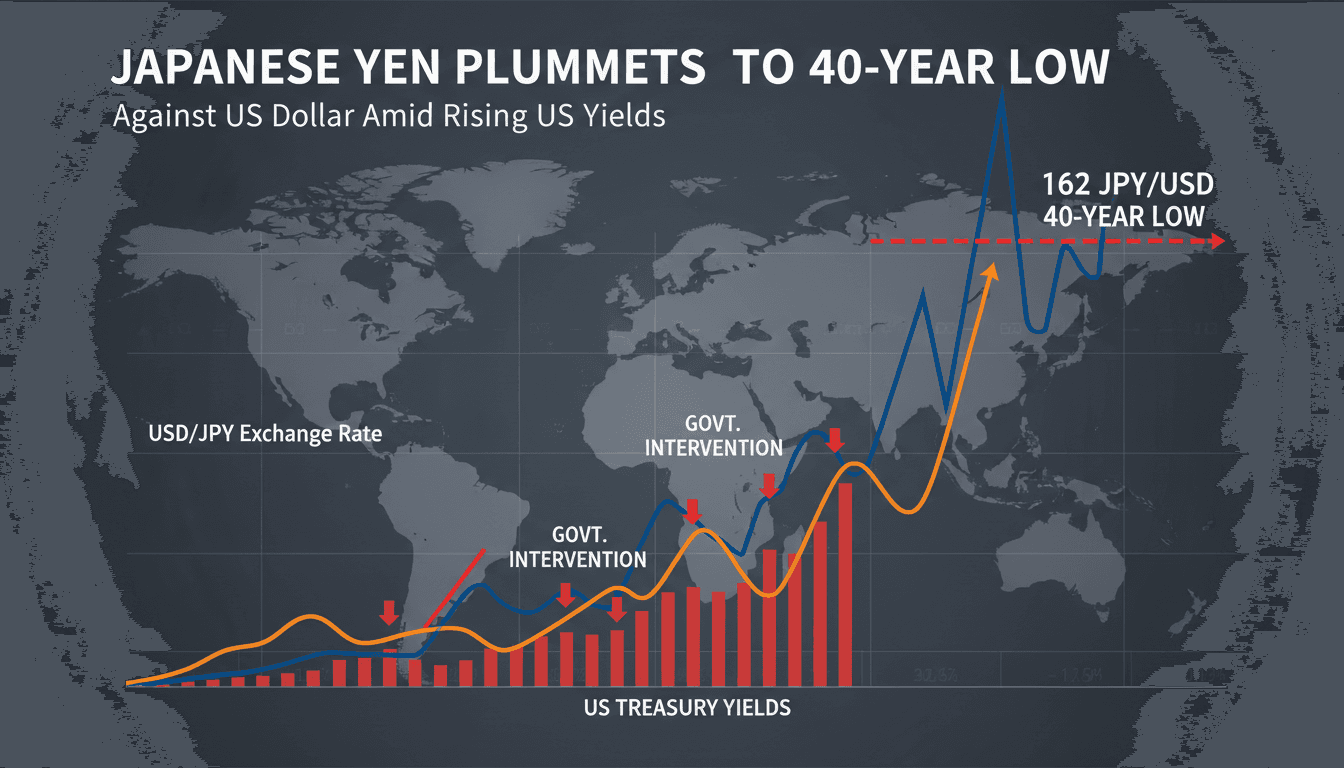 Graph showing the decline of the Japanese yen against the US dollar over 40 years.