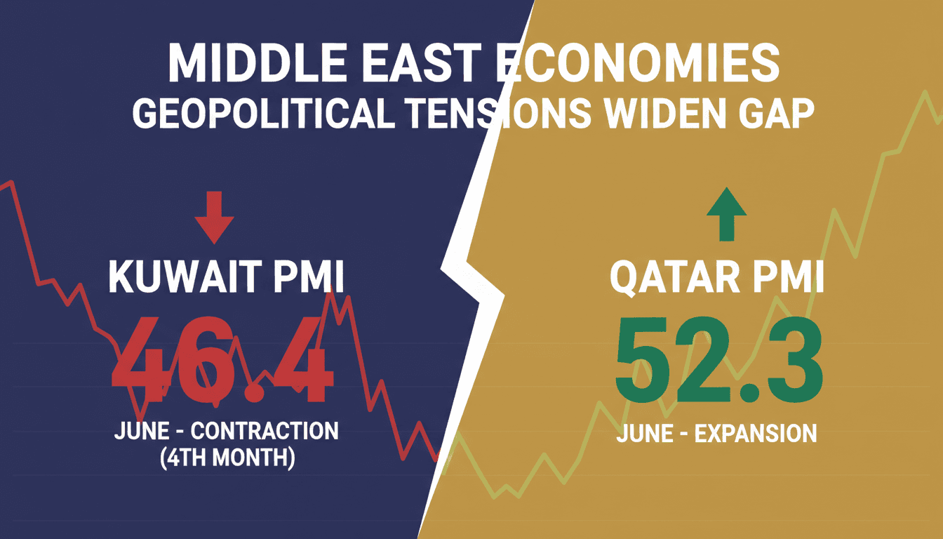Graph showing Kuwait's PMI decline compared to Qatar's improvement.
