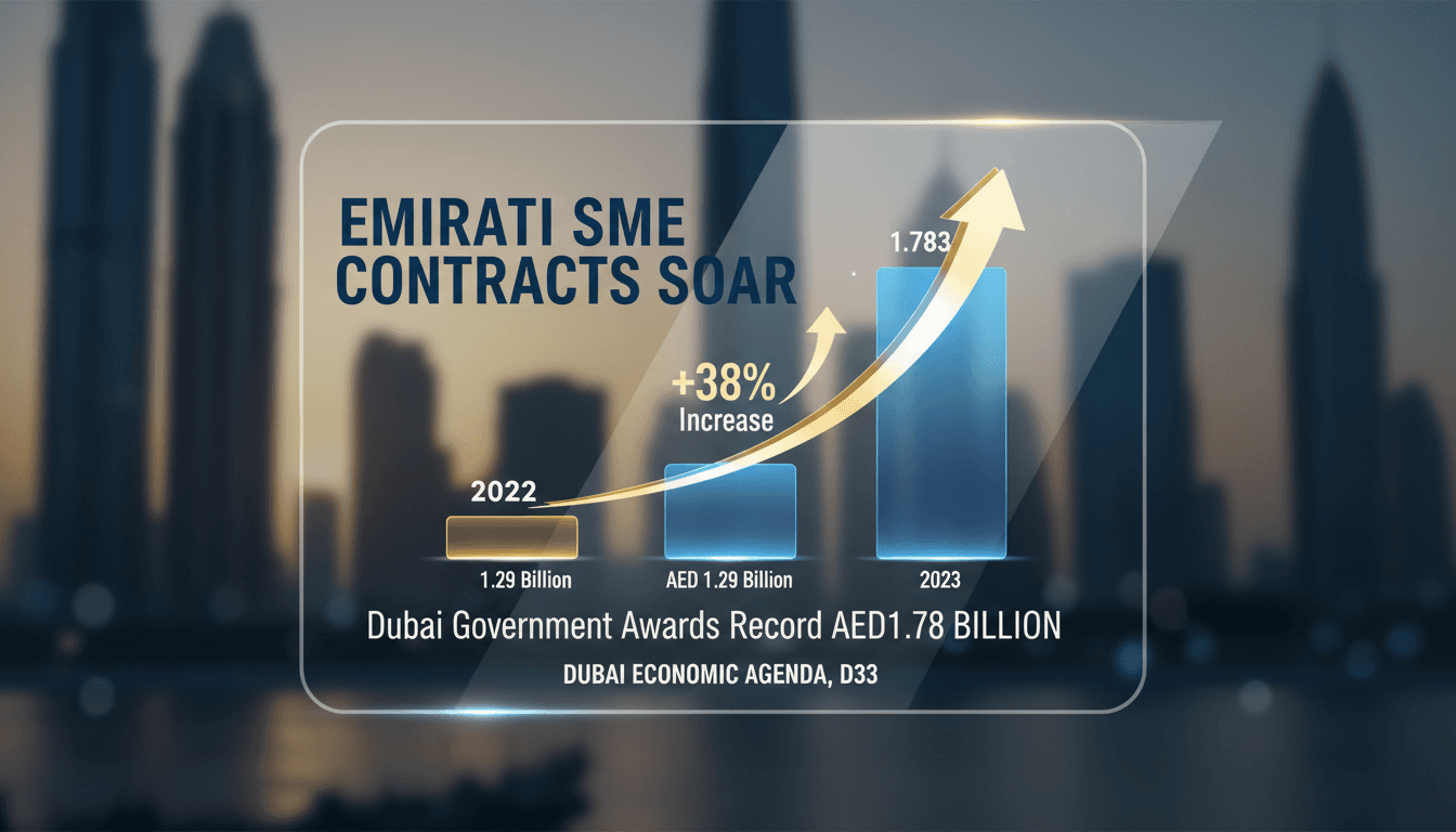 Dubai skyline with a focus on local businesses thriving through government contracts.
