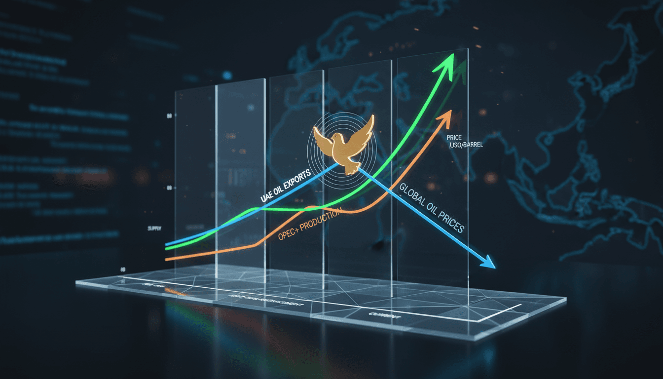 Graph showing the rise in UAE oil exports and falling prices after the US-Iran peace agreement.