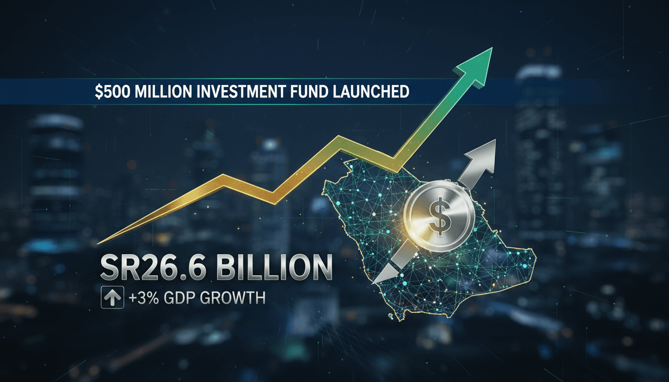 Saudi Arabia's skyline with financial growth indicators